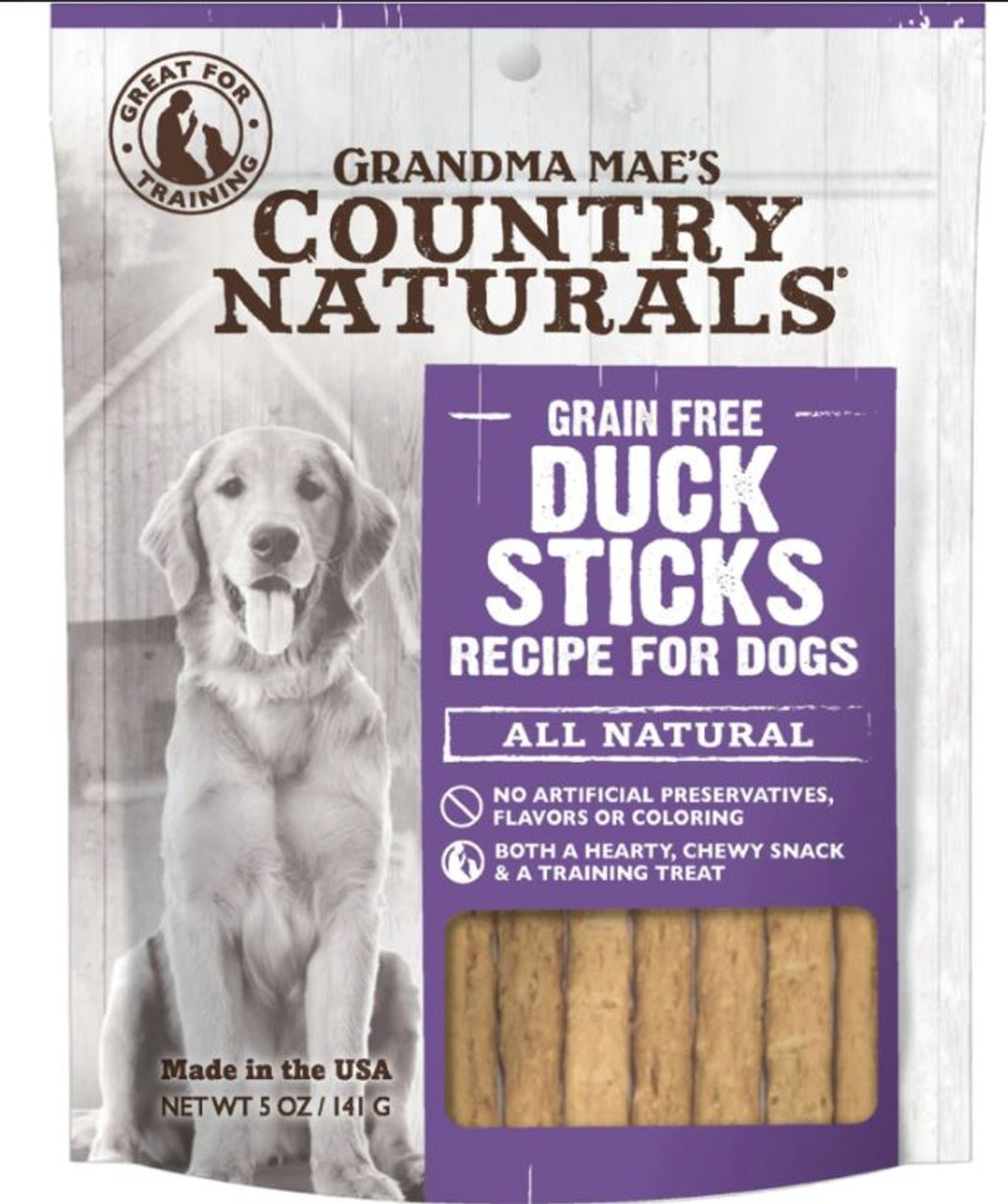 Grandma Mae's Country Naturals Grain Free Duck Sticks Dog Treats， 5oz. Bag