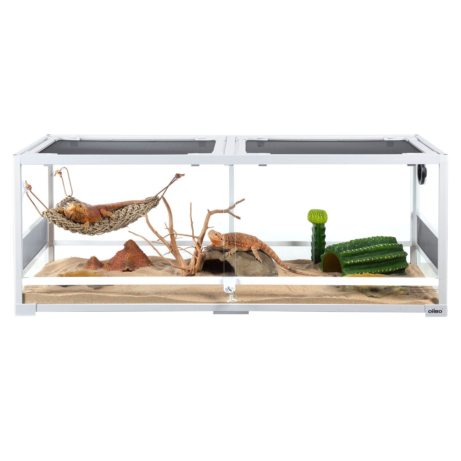 OiiBO Tempered Glass Reptile Terrarium 64 Gallon， Front Sliding doors Habitat Tank with Double Cover Lids 48x 18 x 18 Inches， Easy Assemble