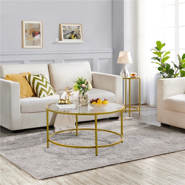 Yaheetech Modern Glass top Coffee Table Round End Table