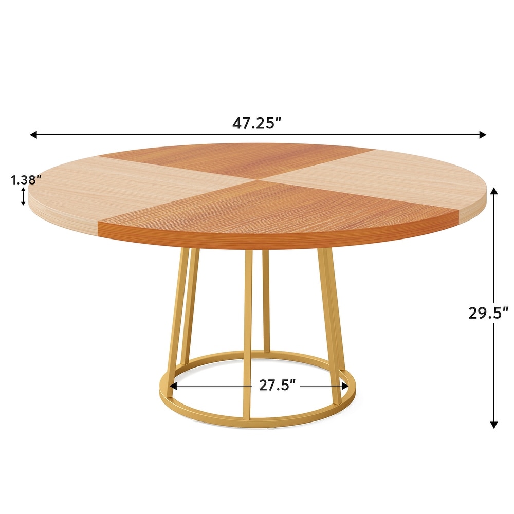 47 Inches Round Dining Kitchen Dinner Table with Faux Marble Tabletop