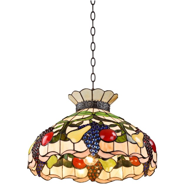 Wide Mission Ripe Fruit Stained Glass Shade 3 light Fixture For Dining Room Foyer Kitchen Island