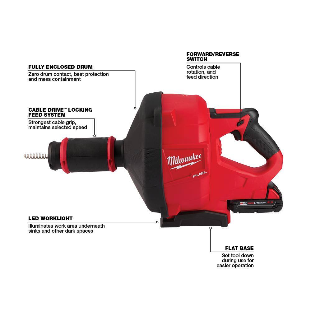 MW M18 FUEL 18V Lithium-Ion Cordless Drain Cleaning Snake Auger Kit with M18 HACKZALL Reciprocating Saw 2772A-21-2625-20