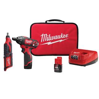 MW M12 12V Lithium-Ion Cordless 14 in. Hex Screwdriver Kit with M12 Lithium-Ion Cordless Rotary Tool (Tool Only) 2401-22-2460-20