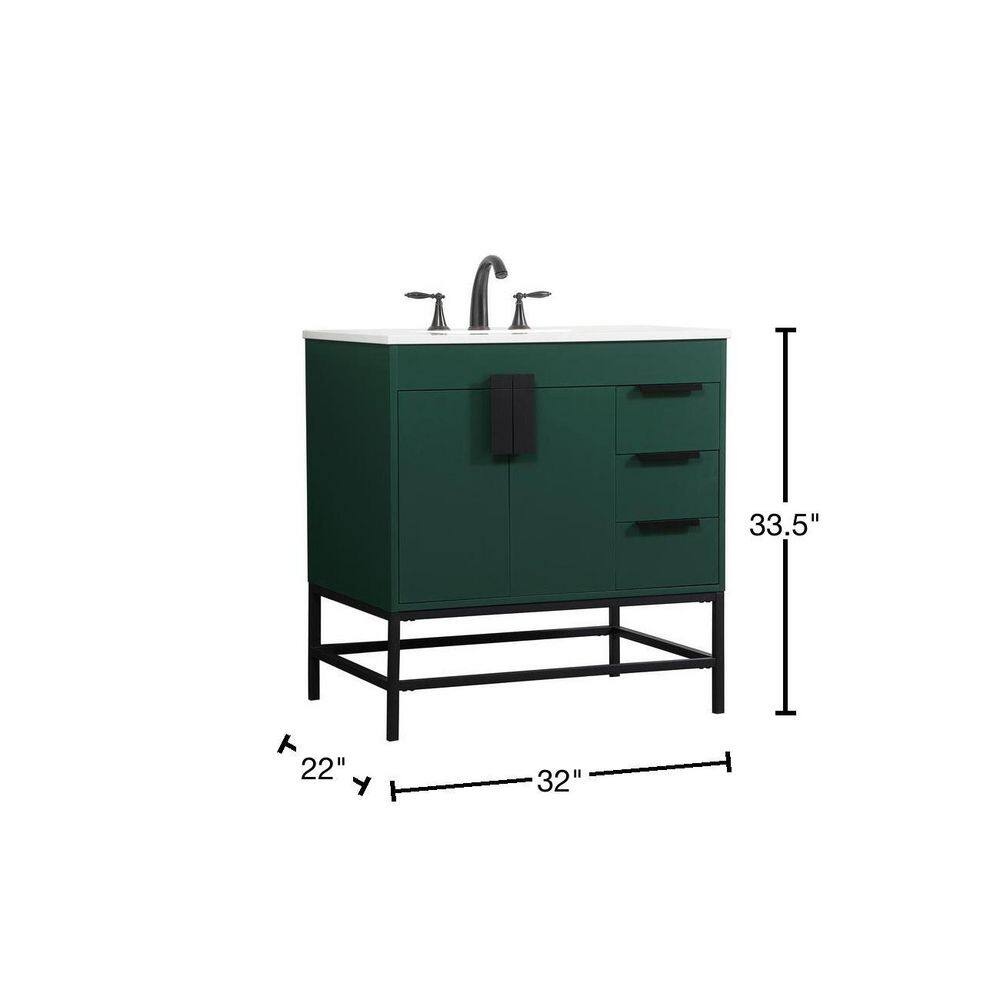 Timeless Home 22 in. W x 32 in. D x 33.5 in. H Bath Vanity in Green with Ivory White Quartz Top TH97664MGN