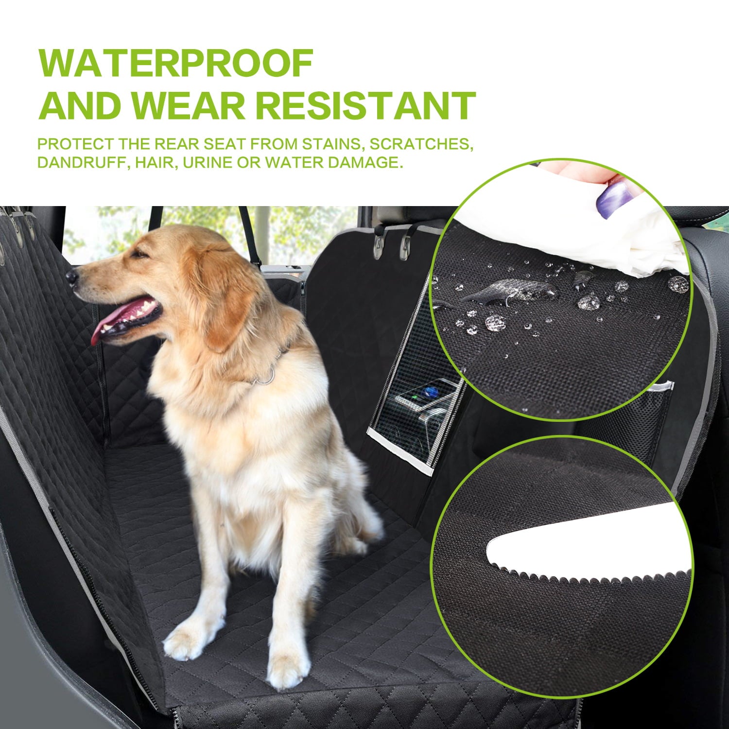 Pecute Dog Car Seat Cover， Waterproof Pet Back Seat Cover Protector Hammock with Mesh Window and Bag