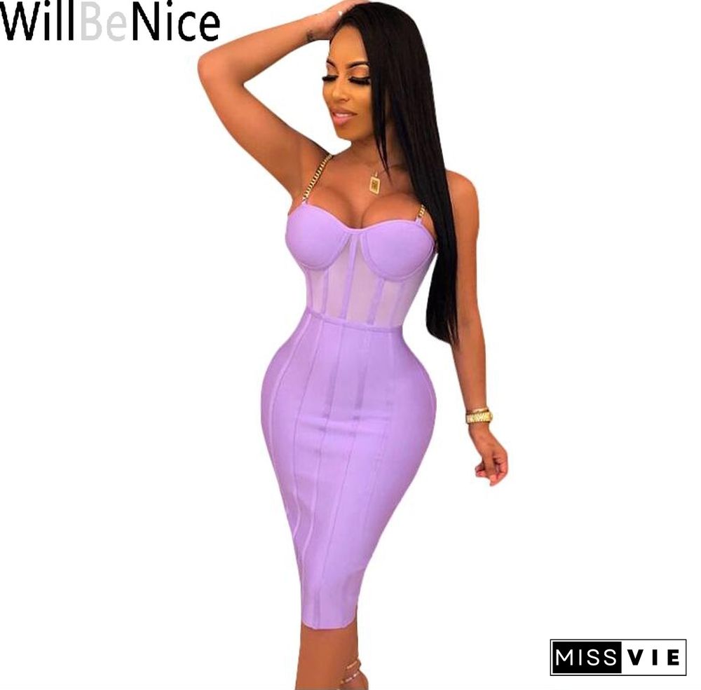 Sexy Bandage Midi Dress Women Purple Red Bandage Dress Bodycon Party Dress Sleeveless Bandage Sexy Club Wear