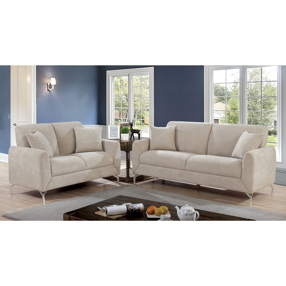 Jen Contemporary Fabric Upholstered Cushioned 2 Piece Sofa Set by Furniture of America