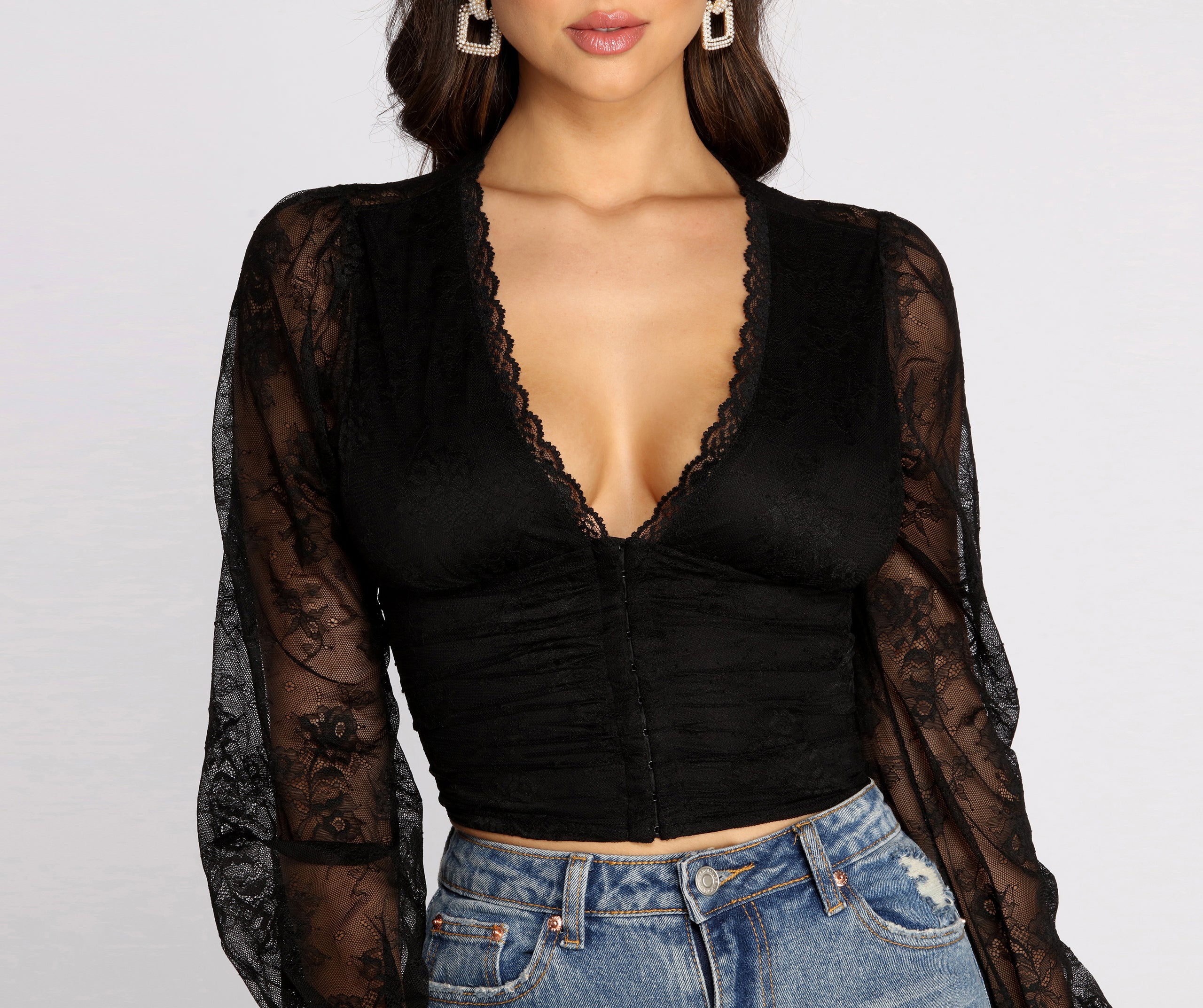 Time And Lace Deep V Crop Top