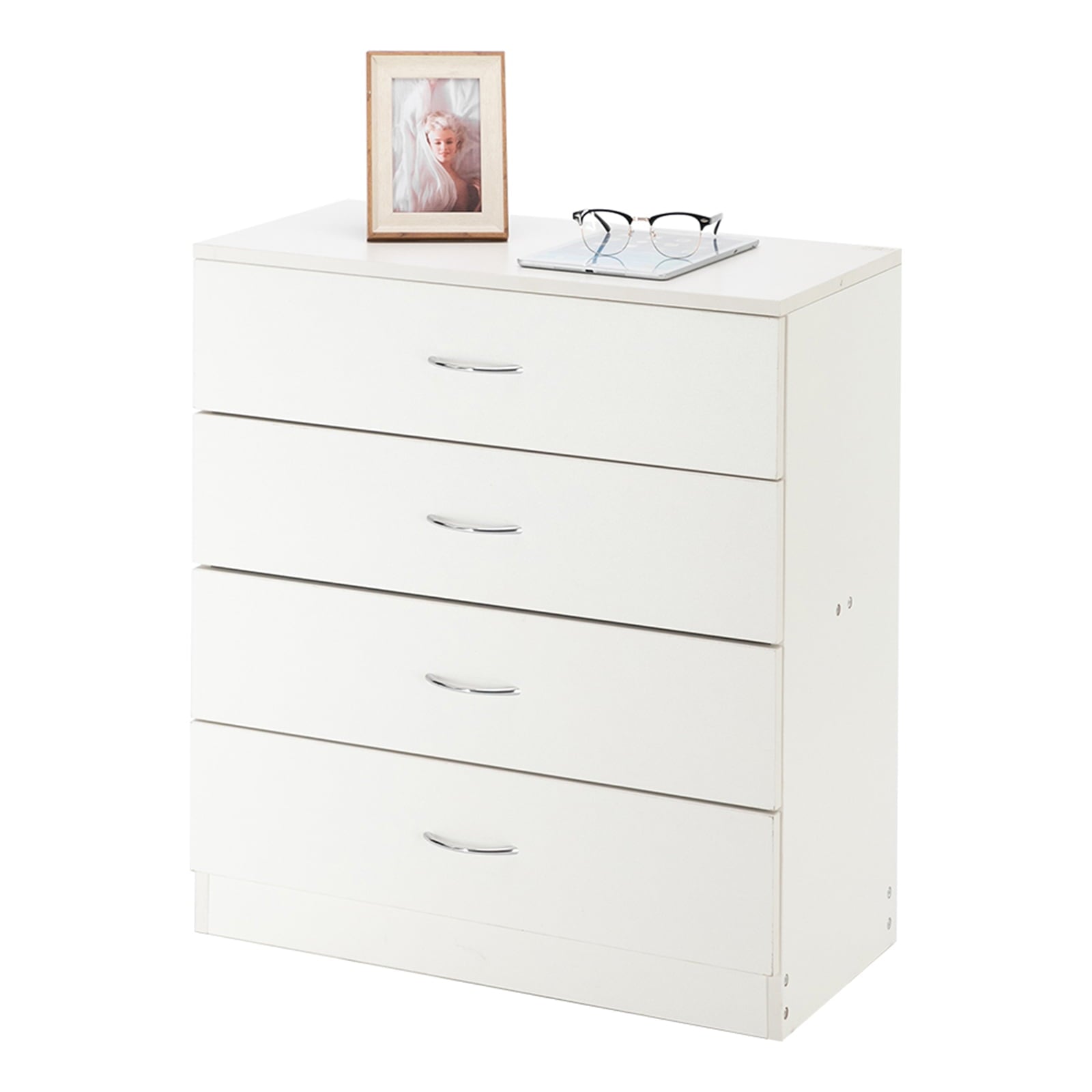 SYNGAR Modern White 4 Drawer Dresser, Small Wood Storage Cabinet with Easy Pull Handles, Dressers and Chests of Drawers, Organizer Unit for Bedroom, Living Room, Hallway, Closets, Nursery