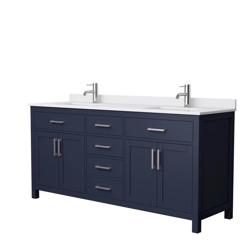 Wyndham Collection Beckett 72 in. W x 22 in. D x 35 in. H Double Sink Bathroom Vanity in Dark Blue with White Cultured Marble Top WCG242472DBNWCUNSMXX