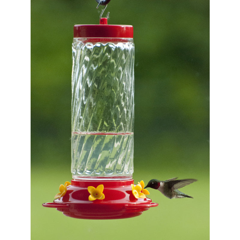 Audubon NA35227 30 Oz Red and Clear Glass Swirl Hummingbird Feeder