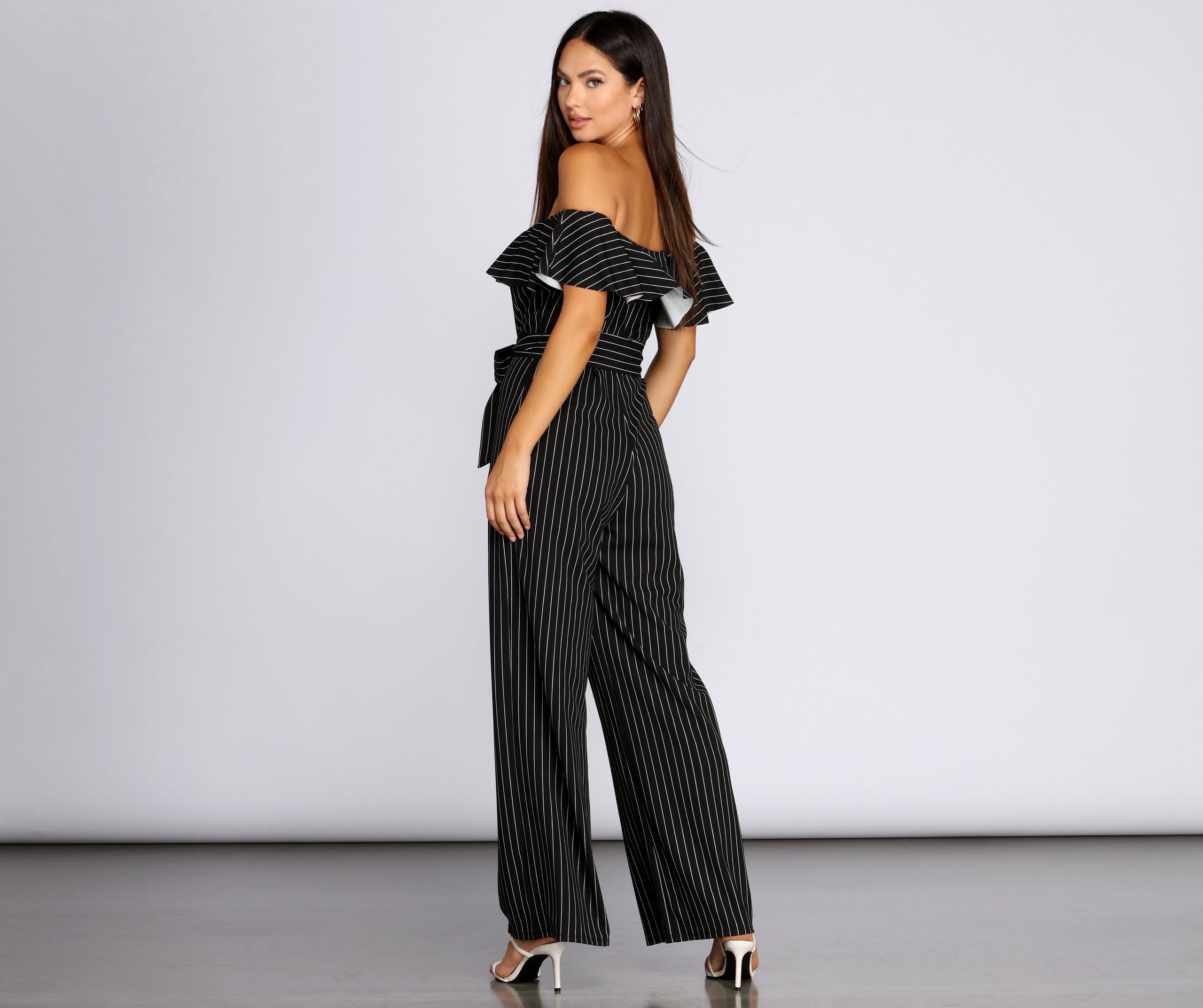 Stylishly Striped Off The Shoulder Jumpsuit