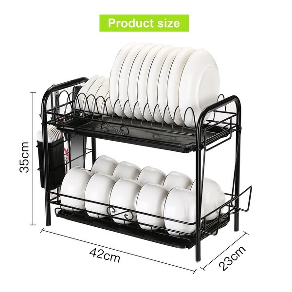 2-Tier Dish Drying Rack Dish Rack Drainer Holder Kitchen Storage Space Saver - L