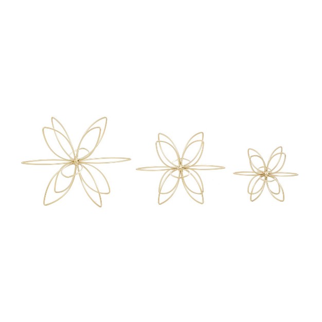 Set Of 3 Gold Metal Floral Handmade Sculpture Cosmoliving By Cosmopolitan