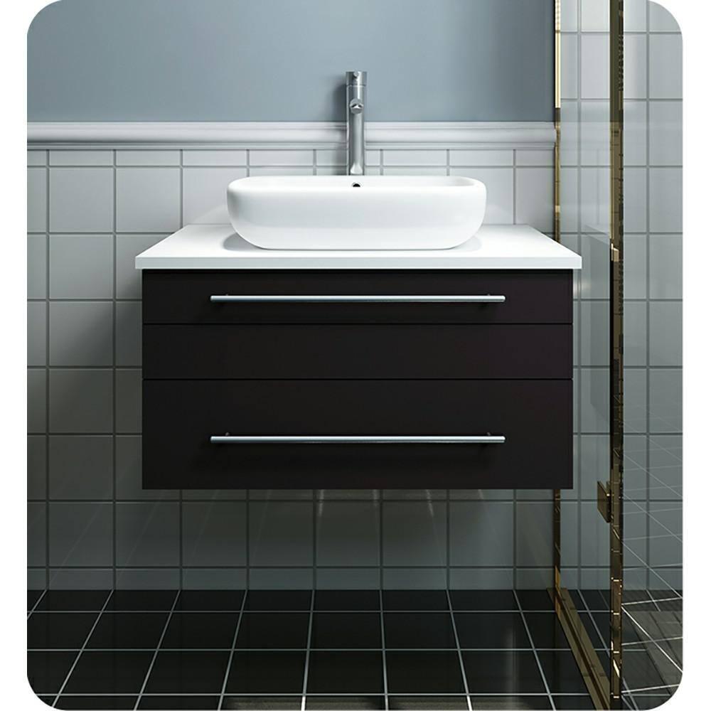 Fresca Lucera 30 in W Wall Hung Vessel Sink Bath Vanity Cabinet Only in Espresso