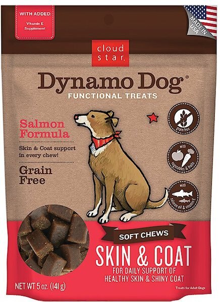 Cloud Star Dynamo Dog Skin and Coat Soft Chews Salmon Formula Grain-Free Dog Treats