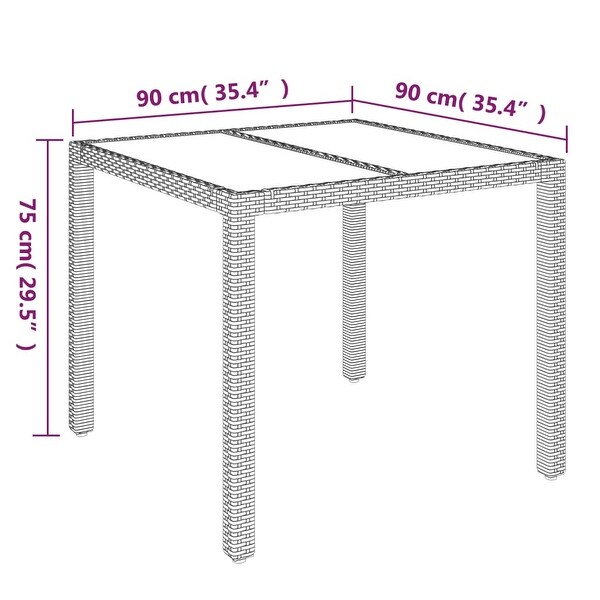 vidaXL Patio Table with Glass Top Black/Gray multisize Poly Rattan