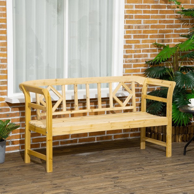 Outsunny Three seater Outdoor Patio Bench Three person Wooden Bench With Wingback Backrest And Armrests Slatted Seat