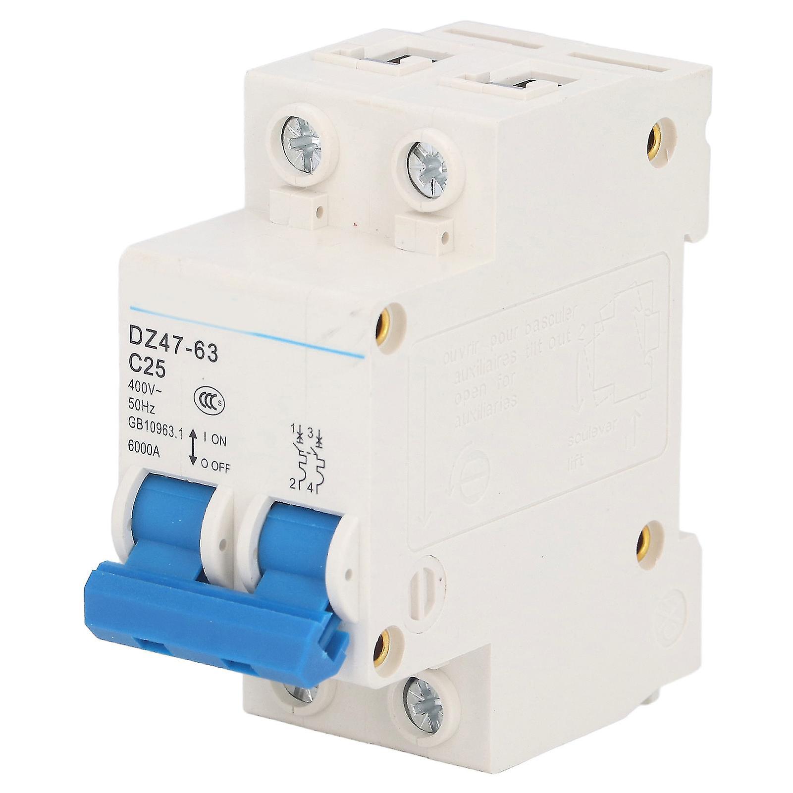 2P Miniature Circuit Breaker 400V 25A DIN Rail Mount Low Voltage Protection Switch DZ47‑63 C25