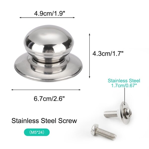 2pcs Stainless Steel Pan Lid Knob Kitchen Bakeware Cover Utensils Replacement - Silver Tone