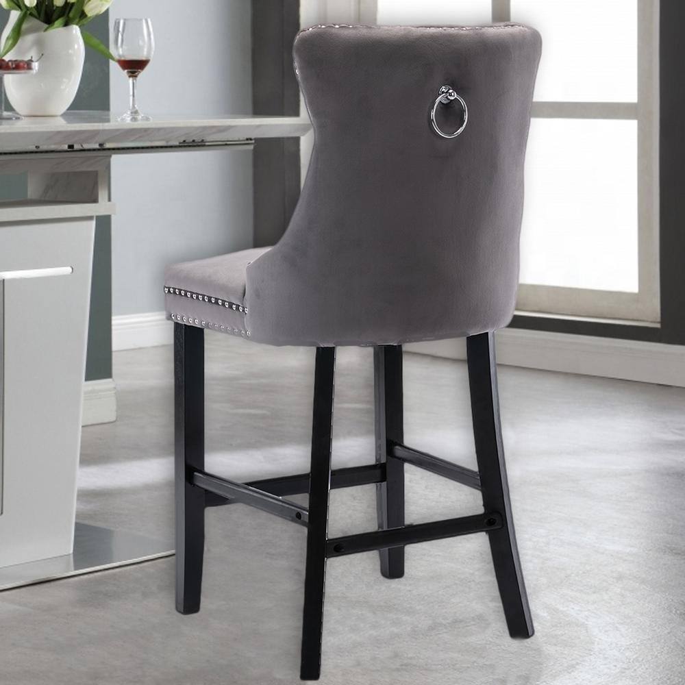 Modern velvet upholstered bar stool, casual style bar chair, 2-piece set ﻿W77532522.hd