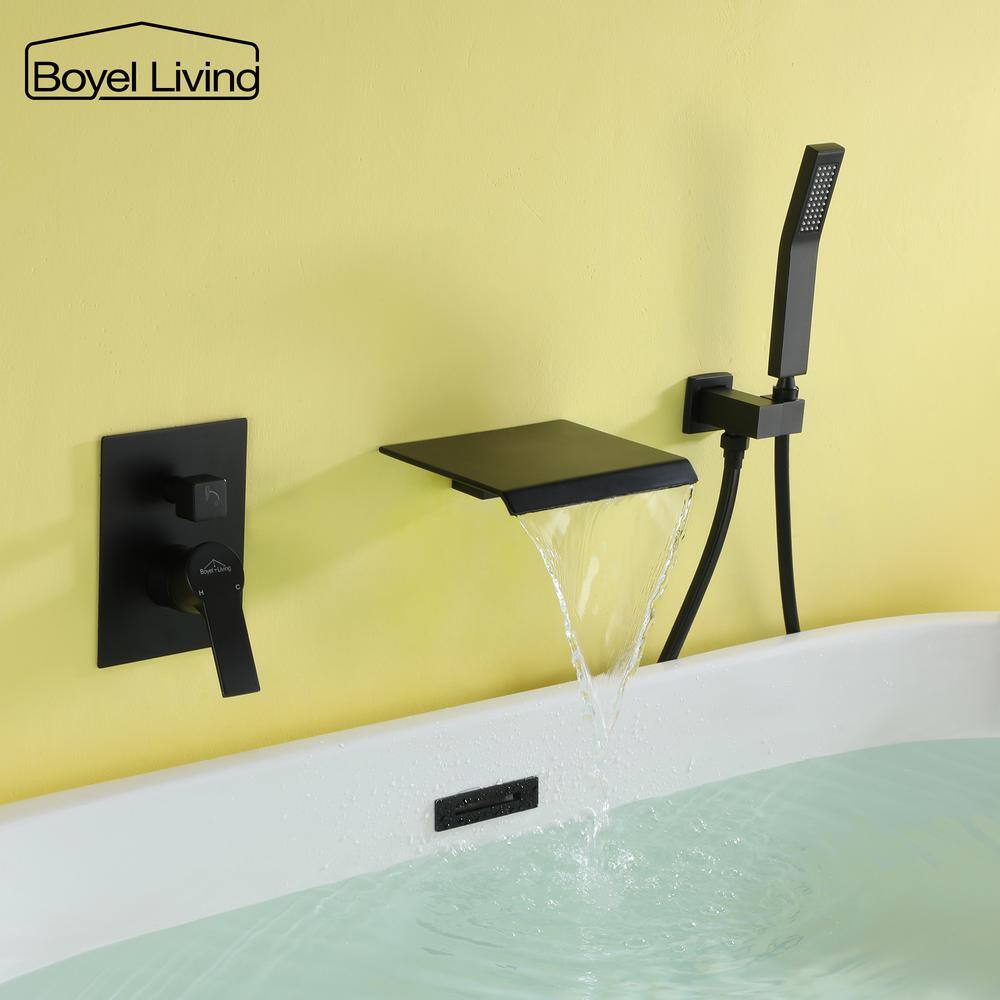 Boyel Living Single-Handle Wall Mount Roman Tub Faucet with Hand Shower in Matte Black SMD-88021B