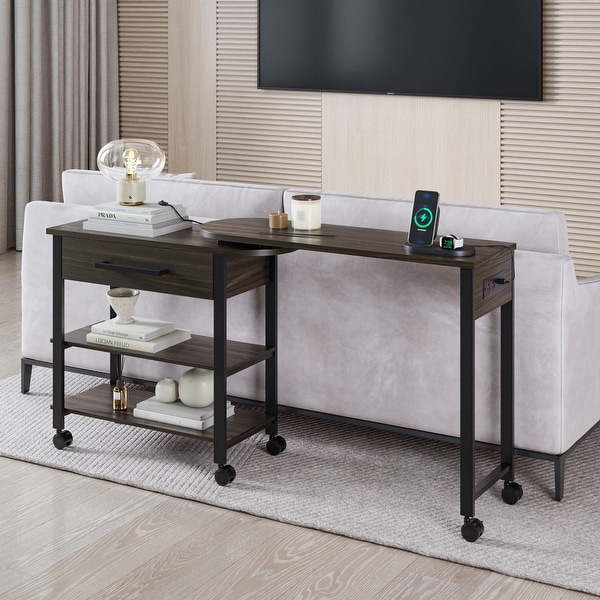 BELLEZE Margo Rotating Desk w/ Charge Station， Shelves， Drawer