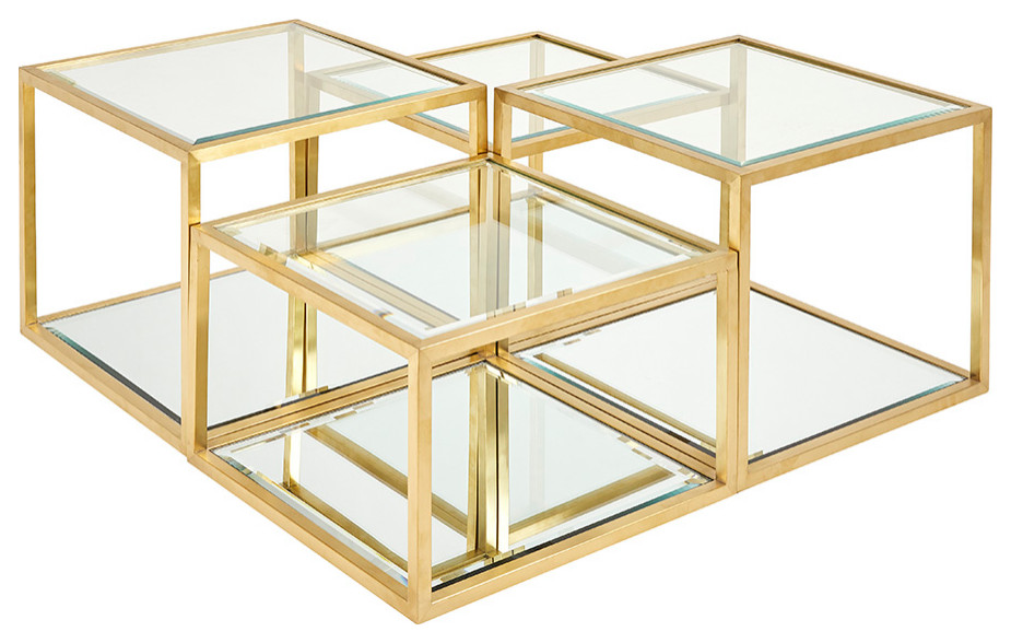 Multi Level Gold Coffee Table Gold and Mirror   Contemporary   Coffee Tables   by HomeCraftDecor  Houzz