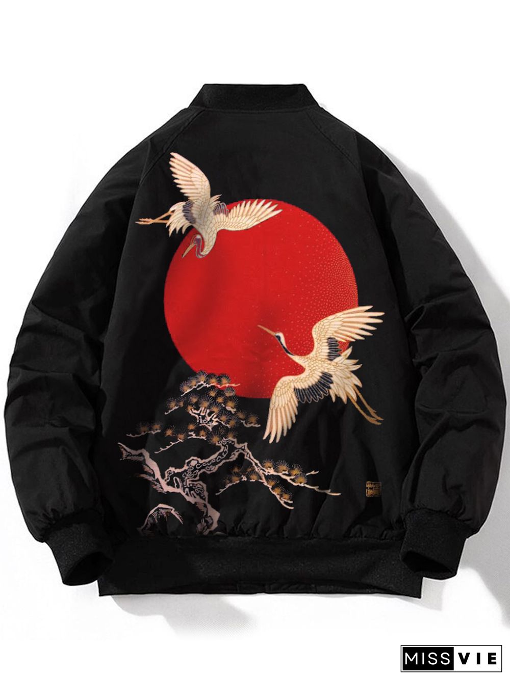 Cranes Sunrise Japanese Art Inspired Bomber Jacket