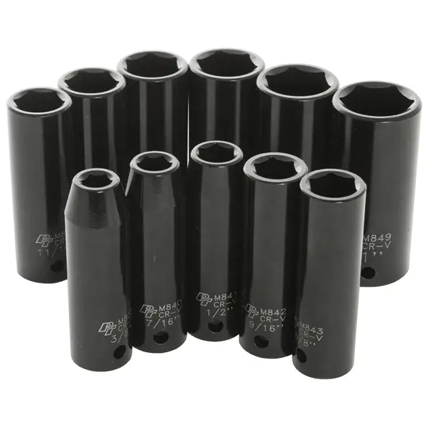 Performance Tool 11 Piece 1/2 Drive SAE Deep Well Impact Socket Set