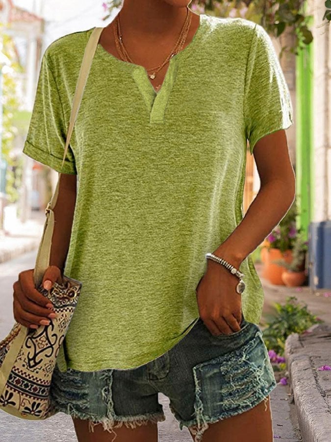 Comfortable Solid V-Neck Short Sleeve T-Shirt