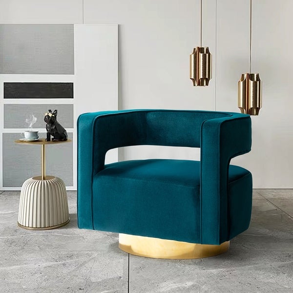 Carisa Modern Upholstered Swivel Comfy Open-Back Barrel Chair with Golden Base by HULALA HOME