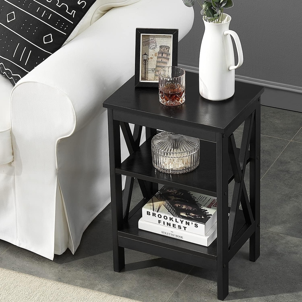 Modern End Table with 3 Tier Open Storage Shelves