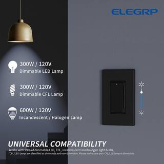 ELEGRP Slide Dimmer Switch for Dimmable LED CFLIncandescent Bulbs Single Pole 3-Way Wall Plate Included Black (2-Pack) DM19-BL2