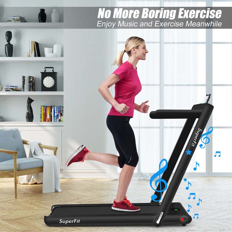 2 in 1 Folding Electric Treadmill for Home Gym, 2.25HP Under Desk Treadmill, Portable Walking Running Machine with Bluetooth Speaker