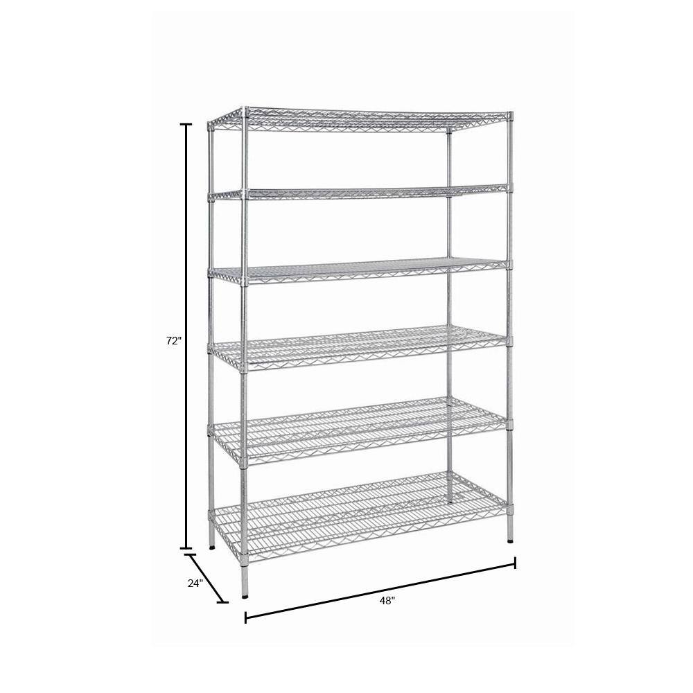 HDX 6-Tier Commercial Grade Heavy Duty Steel Wire Shelving Unit in Chrome (48 in. W x 72 in. H x 24 in. D) HD32448RCPS