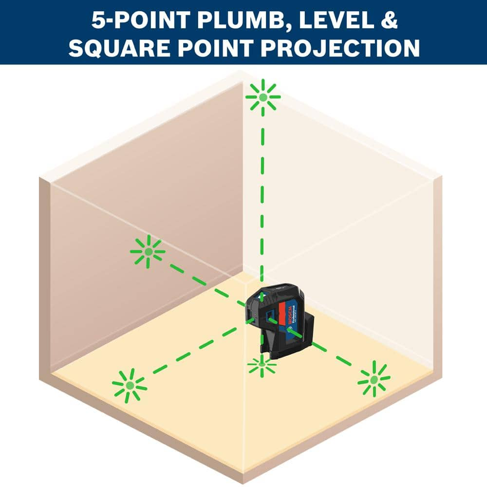 Bosch 125 ft. Green 5-Point Self-Leveling Laser with VisiMax Technology, Integrated MultiPurpose Mount, and Hard Carrying Case GPL100-50G