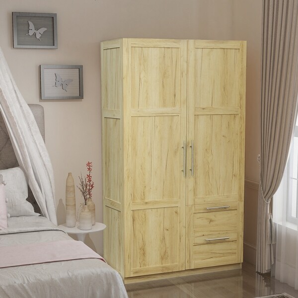 High wardrobe and kitchen cabinet with 2 doors， 2 drawers and 5 storage spaces，Oak - - 36528835