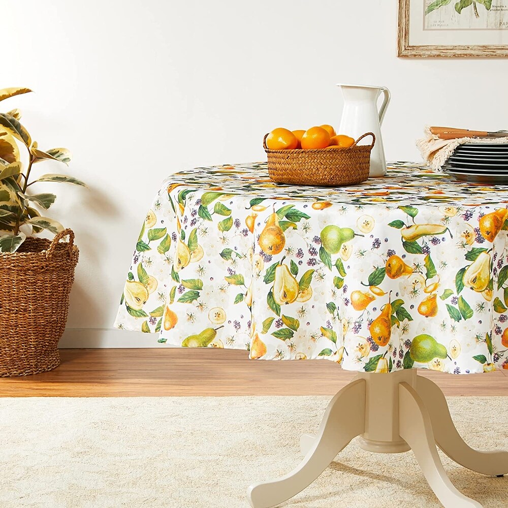 Violet Linen European Pears Flowers Pattern Tablecloth