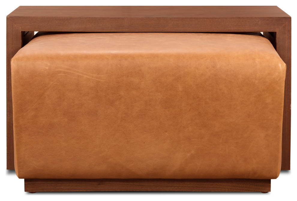 Poly and Bark Jarmo Leather Ottoman with Walnut Table   Contemporary   Footstools And Ottomans   by Edgemod Furniture  Houzz