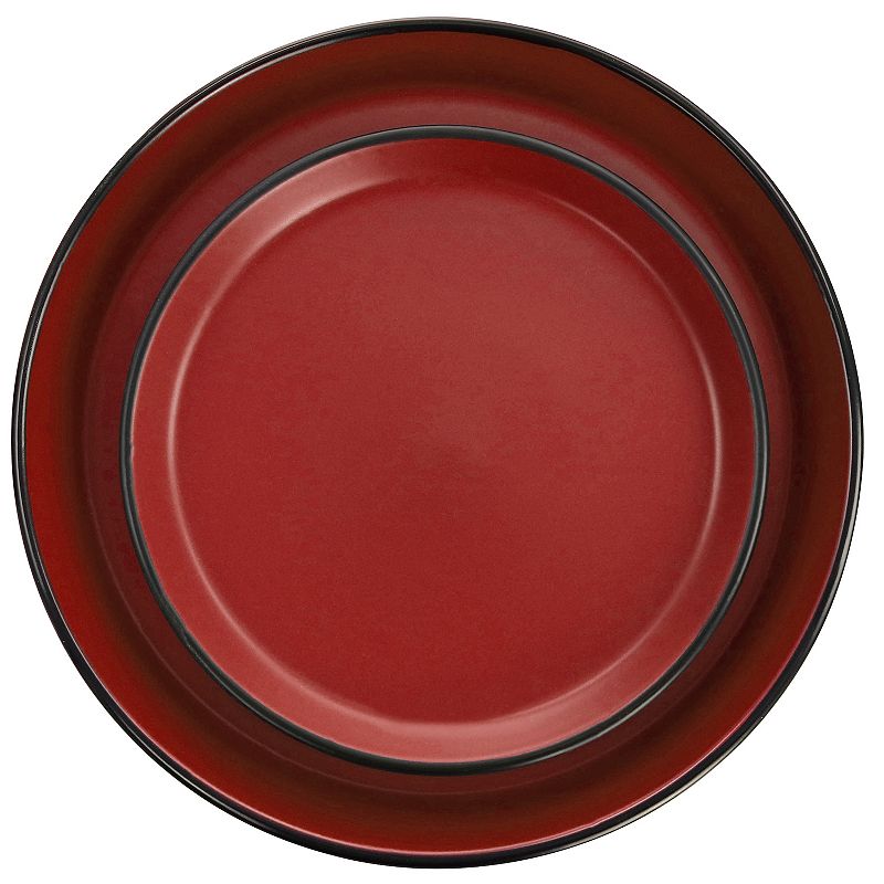 Gibson Home Laramie Blue Stoneware 16 Piece Dinnerware Set in Red and Black