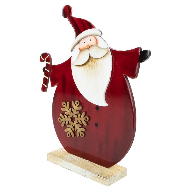 Santa With Candy Cane Wooden Christmas Decoration