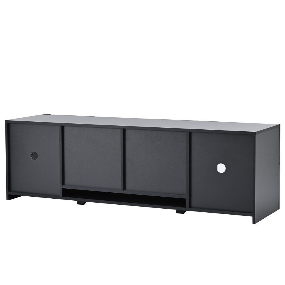 High Gloss TV Console LED TV Stand TV Console with 2 Tempered Glass Storage Rack and Double Doors Storage Cabinet