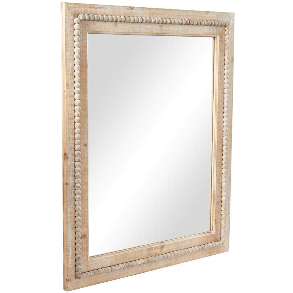 Litton Lane 36 in. x 30 in. Distressed Rectangle Framed Brown Wall Mirror with Beaded Detailing 043265