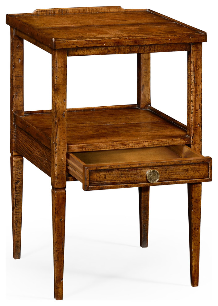 Country Walnut Square Lamp Table With Drawer   Transitional   Side Tables And End Tables   by GwG Outlet  Houzz