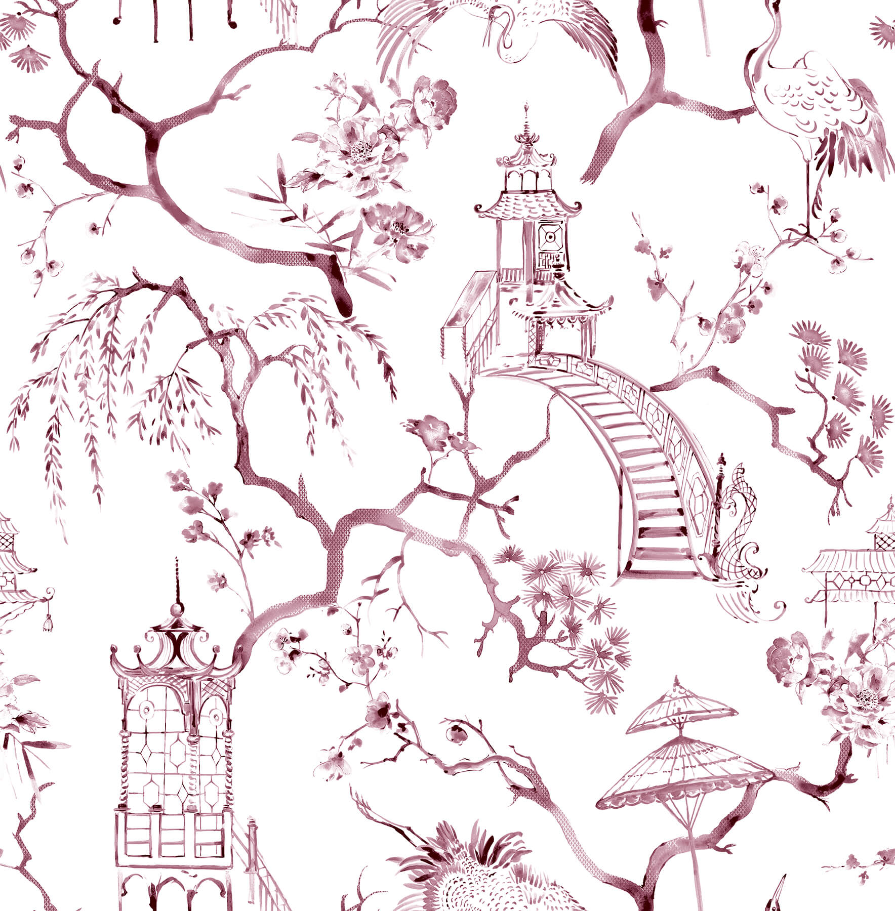 Sample Serena Plum Chinoiserie Wallpaper