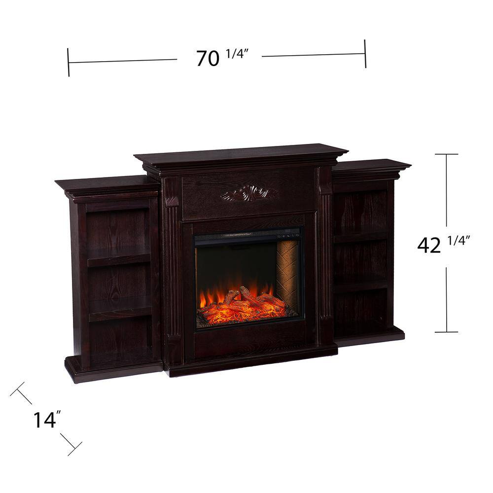 Southern Enterprises Bettram Alexa-Enabled 70.25 in. Bookcase Electric Smart Fireplace in Classic Espresso HD014210