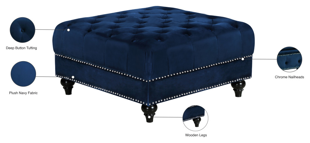 Sabrina Black Velvet Ottoman   Traditional   Footstools And Ottomans   by Meridian Furniture  Houzz