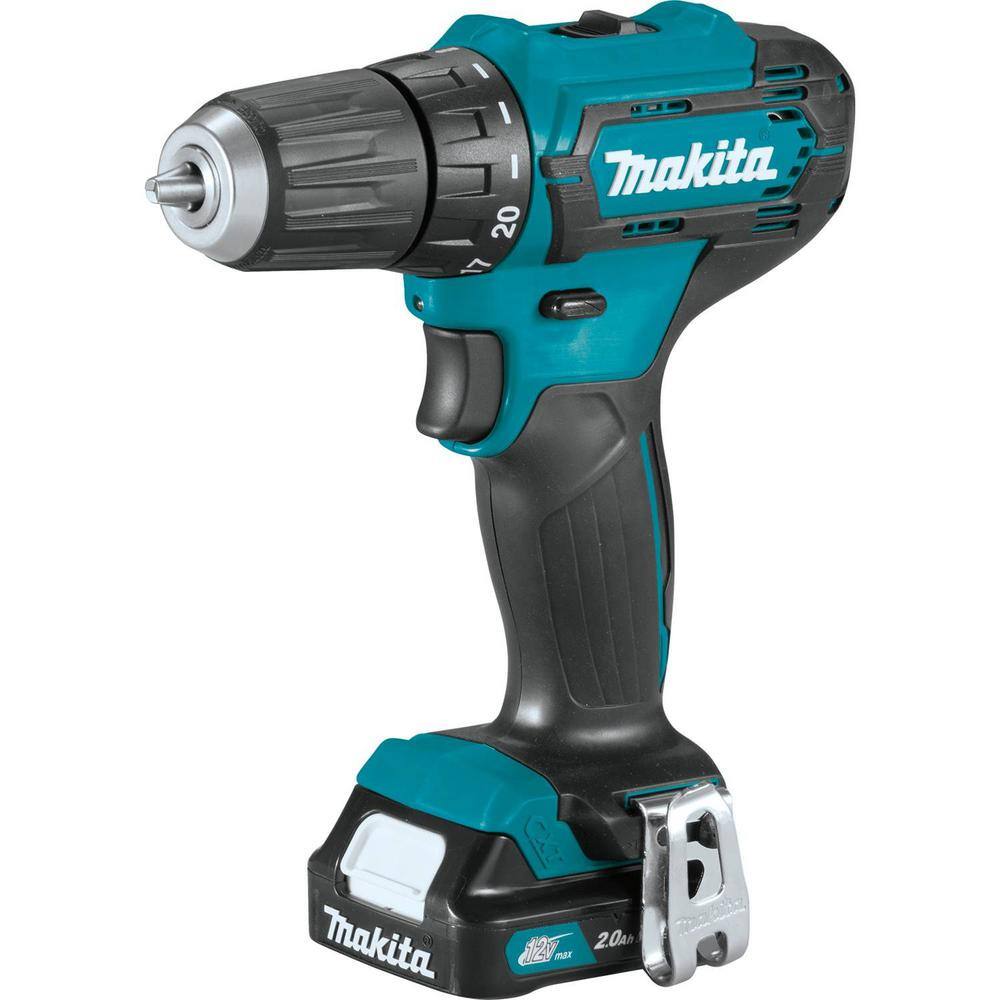 Makita 12V max CXT Lithium-Ion Cordless 38 in. Variable Speed Driver Drill Kit 2.0 Ah with Belt Clip and Tool Case FD09R1