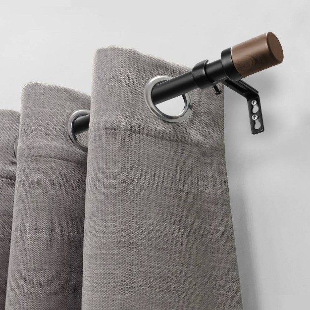 Decorative Drapery Curtain Rod With Maple Wood Cylinder Finials Matte Black Lumi Home Furnishings